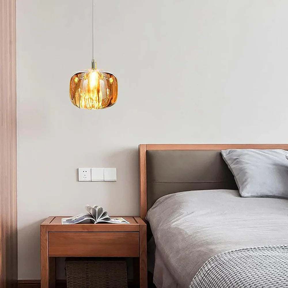 Hand-Blown Amber Glass Pendant Light – Japandi Gold Statement Piece