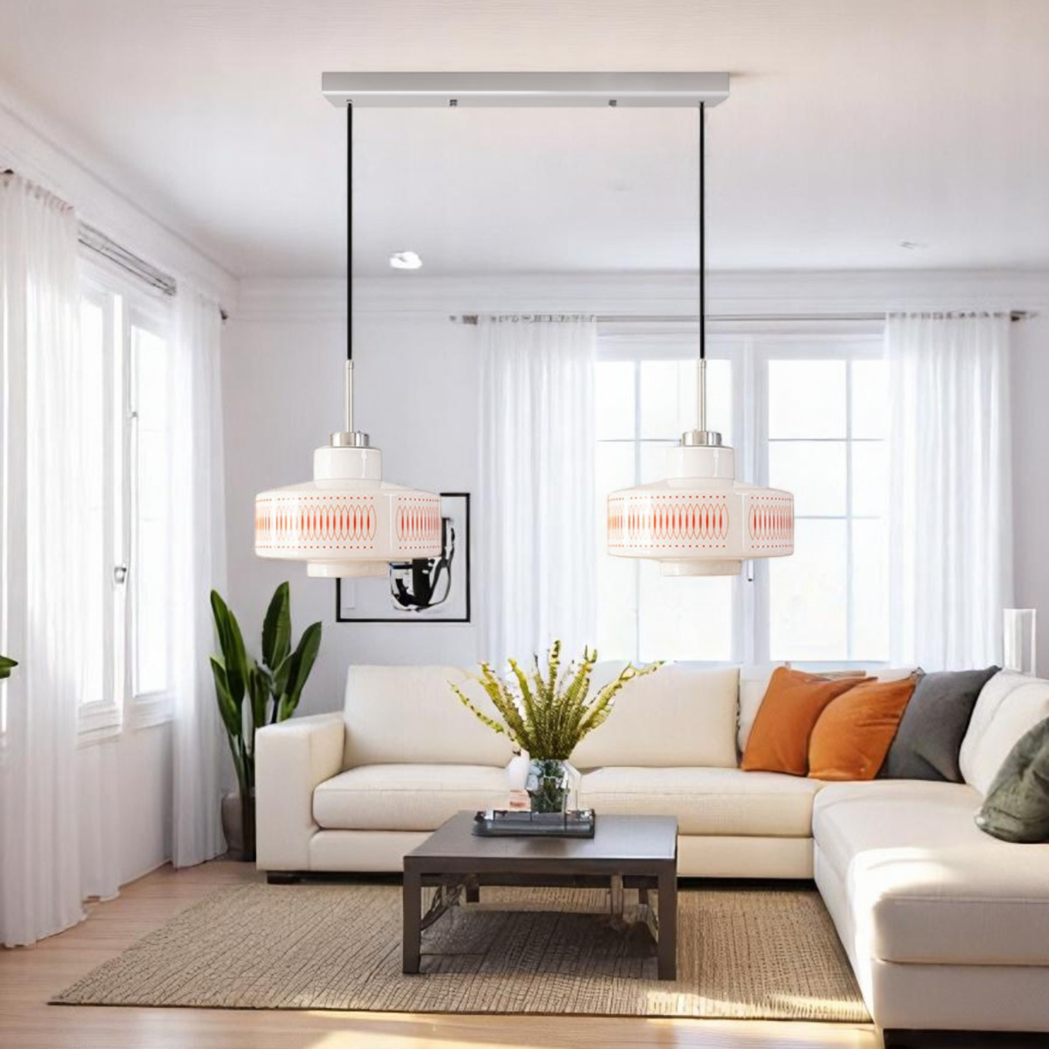 Pendant Light Glass & Steel Vintage Design