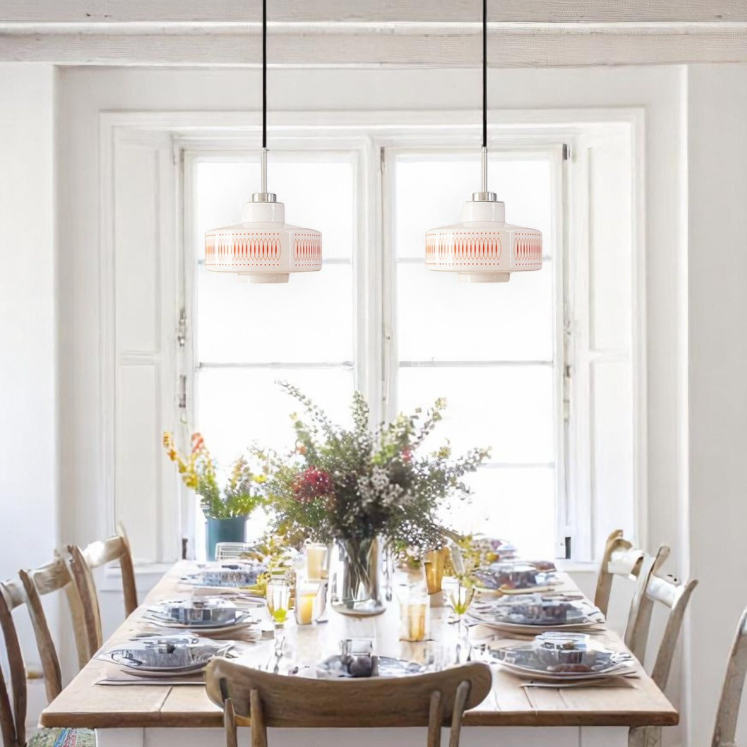 Pendant Light Glass & Steel Vintage Design