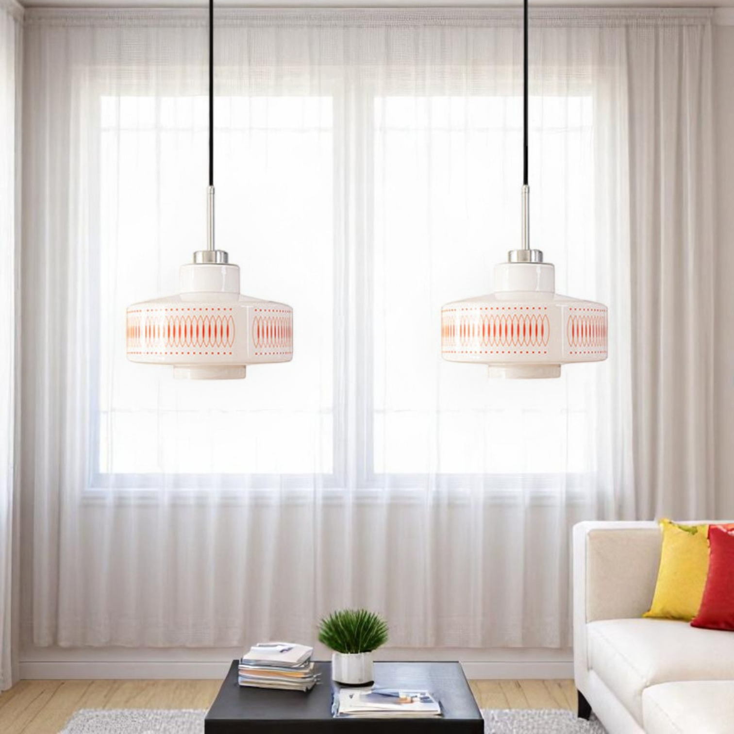 Pendant Light Glass & Steel Vintage Design