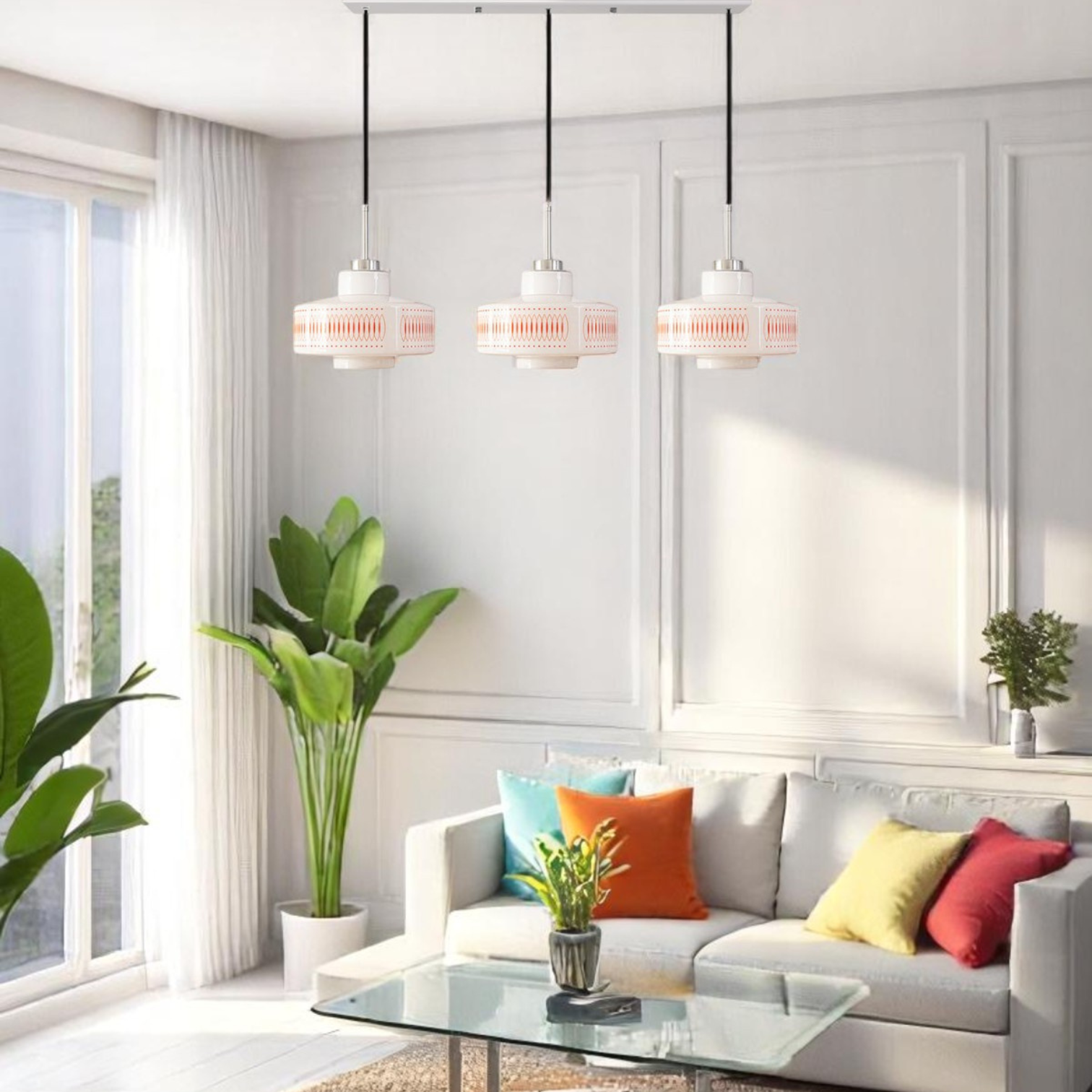 Pendant Light Glass & Steel Vintage Design