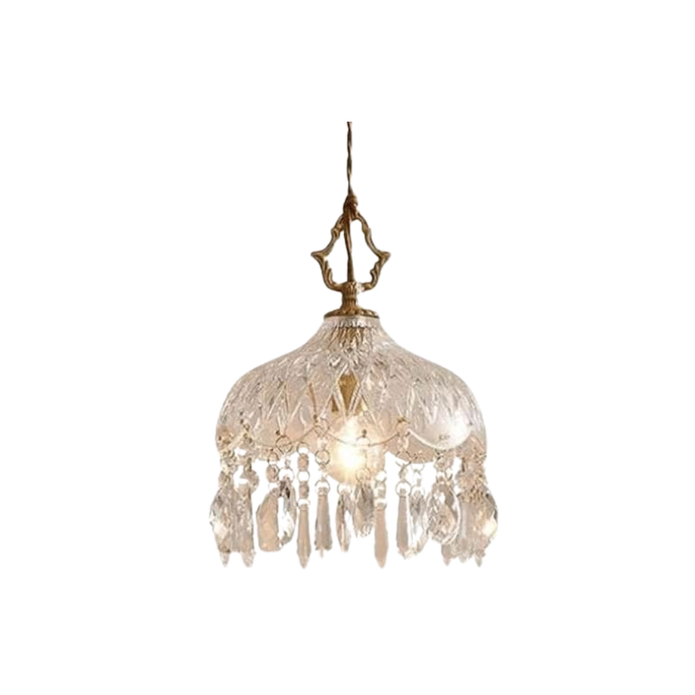 Chandelier Floral Glass & Brass Retro Elegance