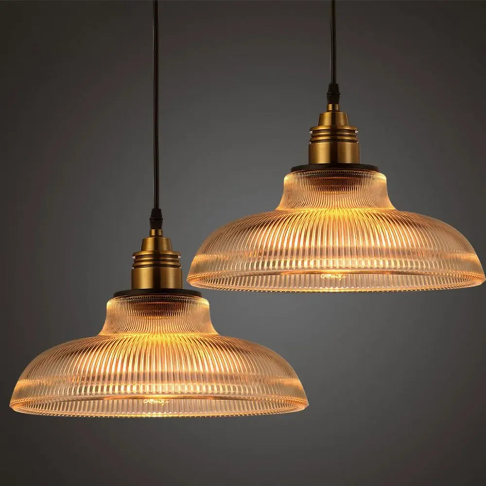 Retro glass pendant light vintage brass finish