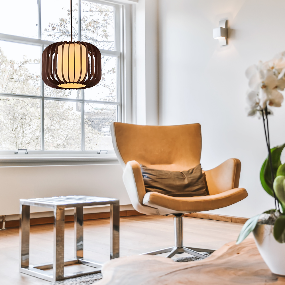 Scandinavian Cardboard and Wood Pendant Light