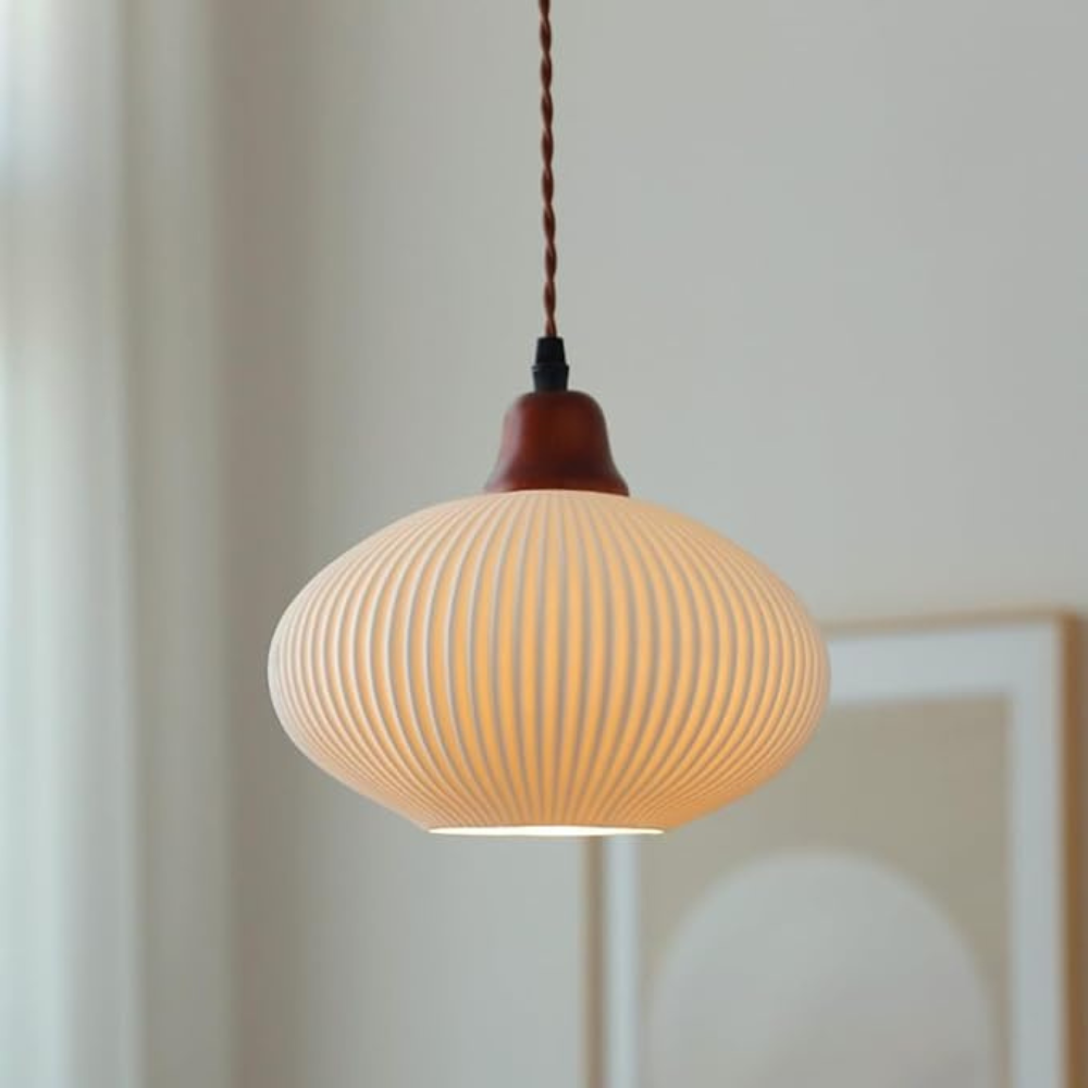 Coastal Ribbed Ceramic Pendant Light