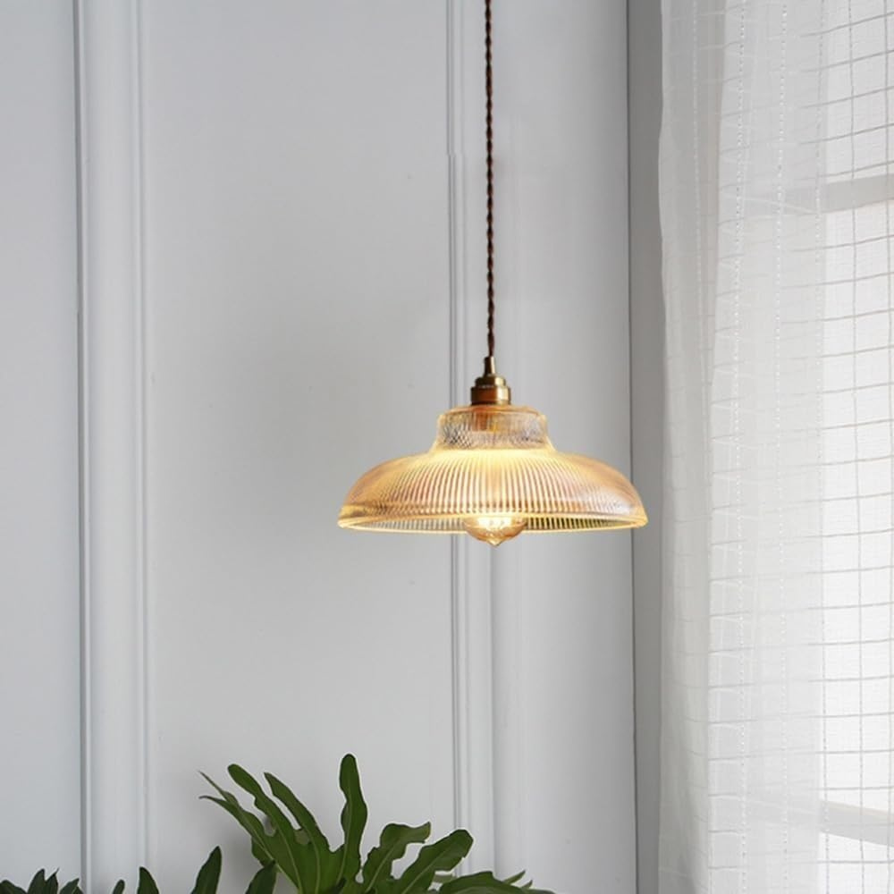 Retro glass pendant light vintage brass finish