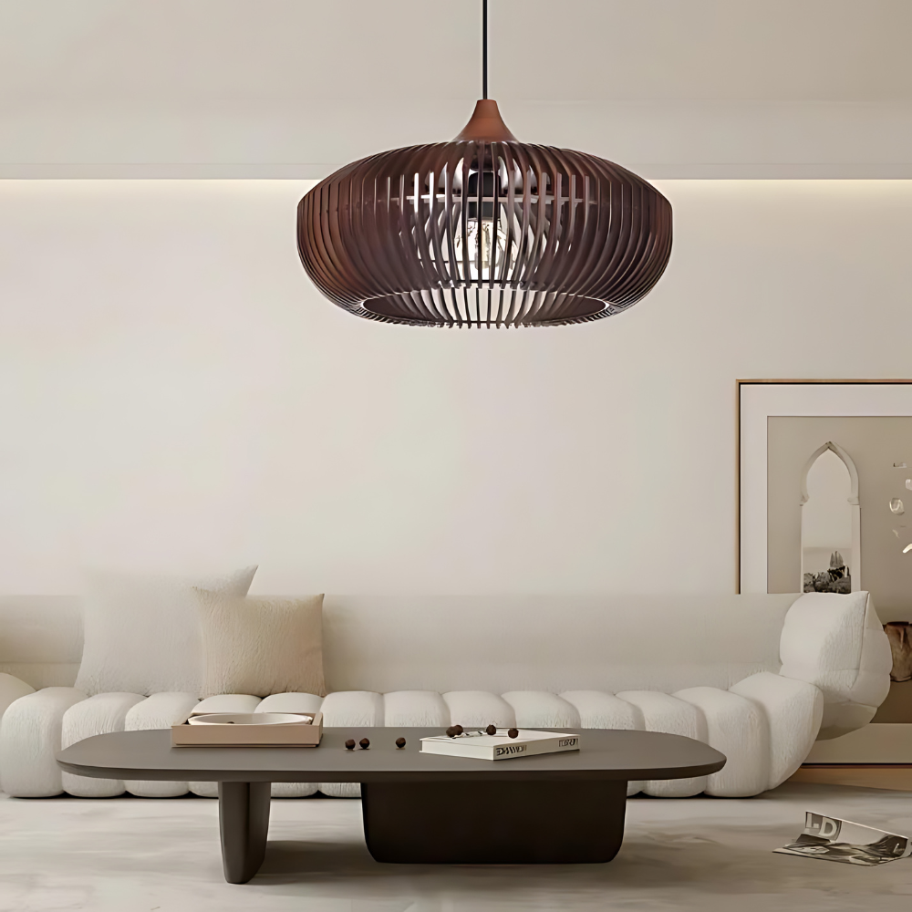 Pendant Light Natural Wood Japandi Style Adjustable Height