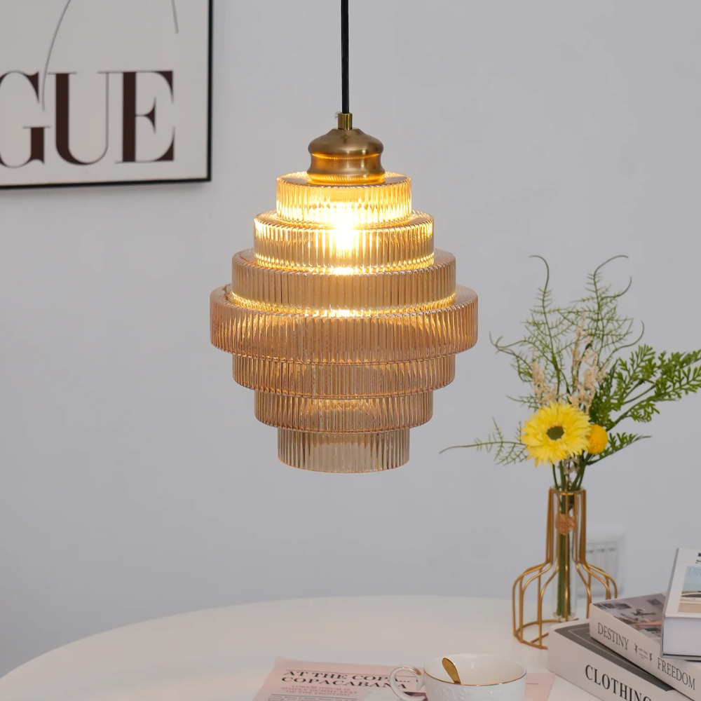 Retro glass pendant light brass finish