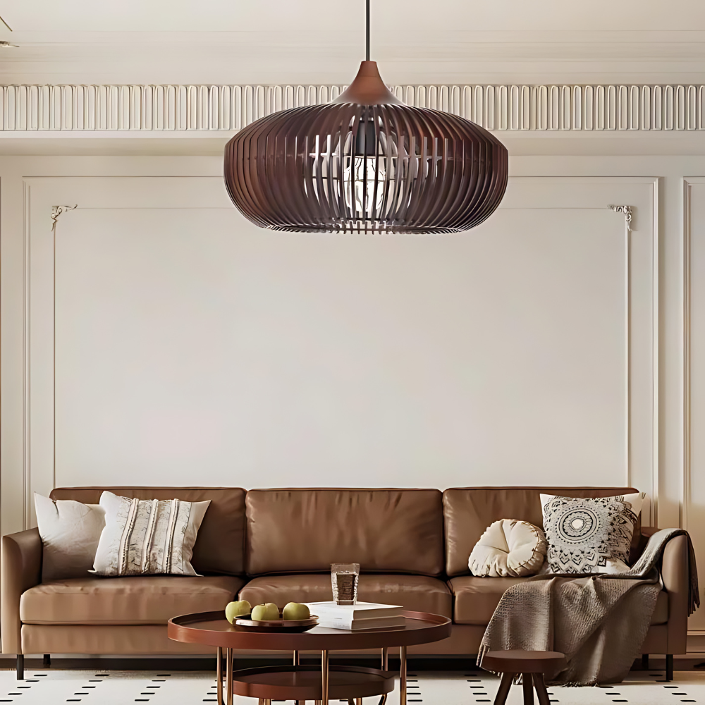 Pendant Light Natural Wood Japandi Style Adjustable Height