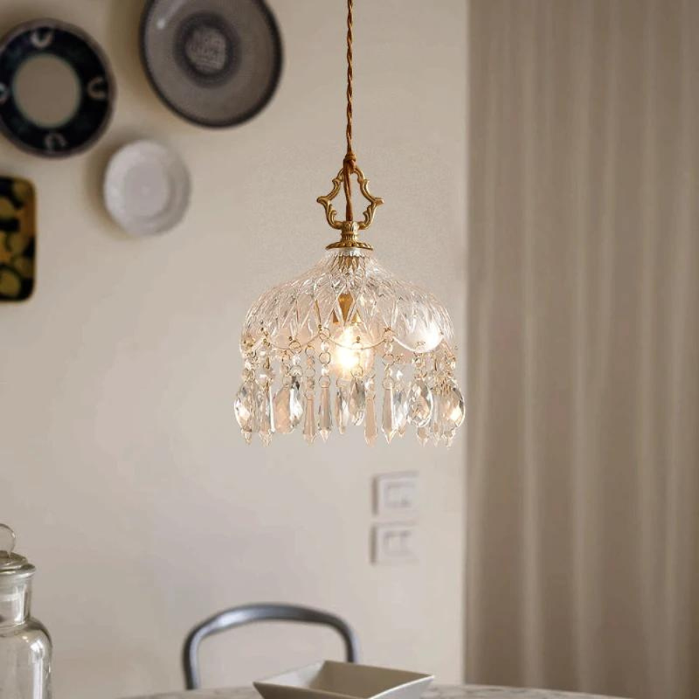 Chandelier Floral Glass & Brass Retro Elegance