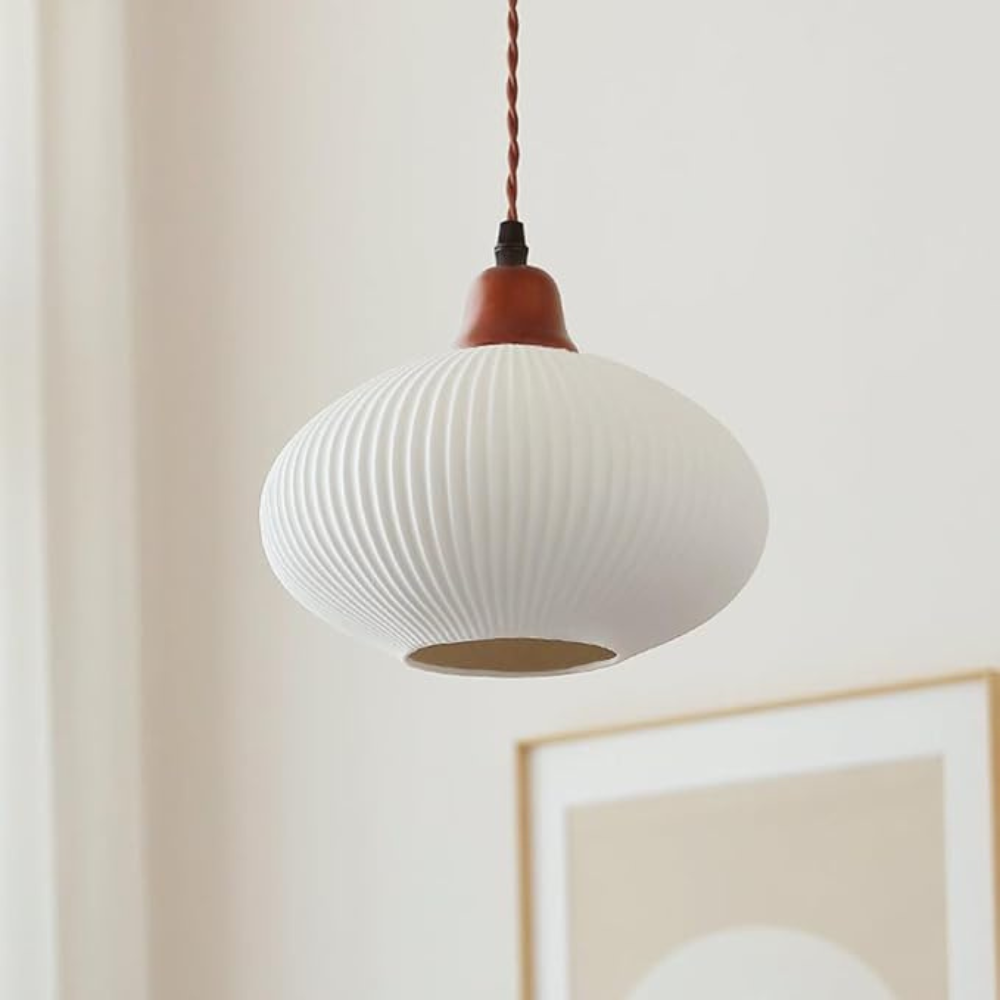 Coastal Ribbed Ceramic Pendant Light