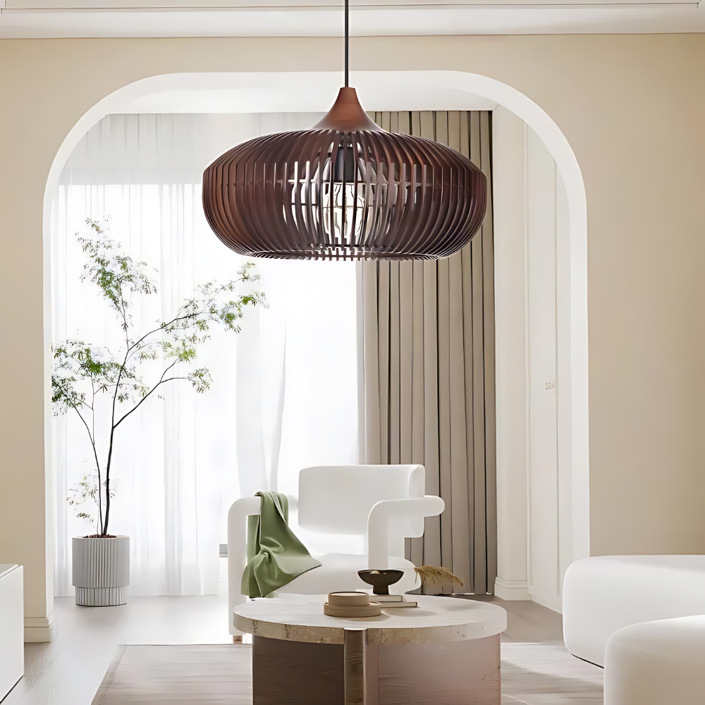 Pendant Light Natural Wood Japandi Style Adjustable Height
