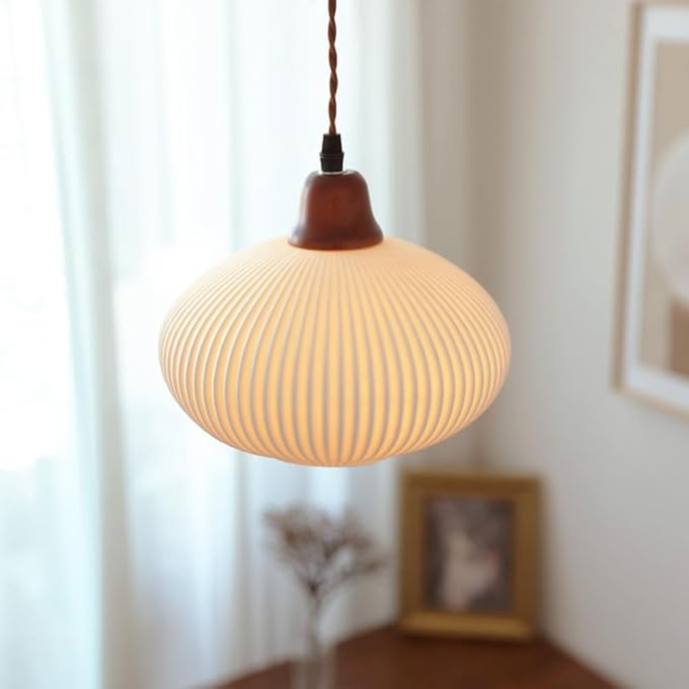 Coastal Ribbed Ceramic Pendant Light