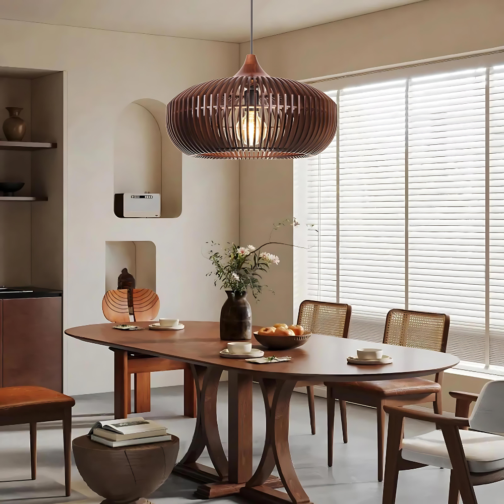 Pendant Light Natural Wood Japandi Style Adjustable Height