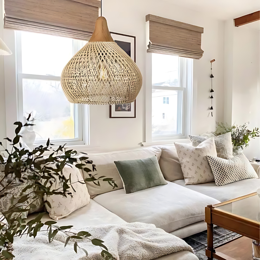 Pendant Light Natural Rattan Handcrafted Boho Style
