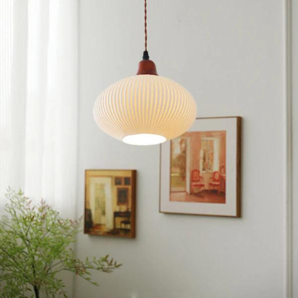 Coastal Ribbed Ceramic Pendant Light