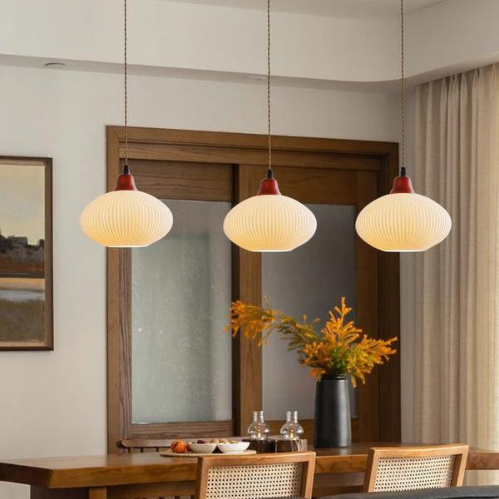 Coastal Ribbed Ceramic Pendant Light