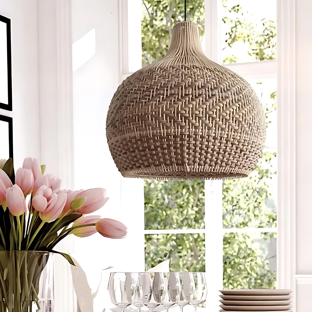 Pendant Light Handwoven Rattan Boho