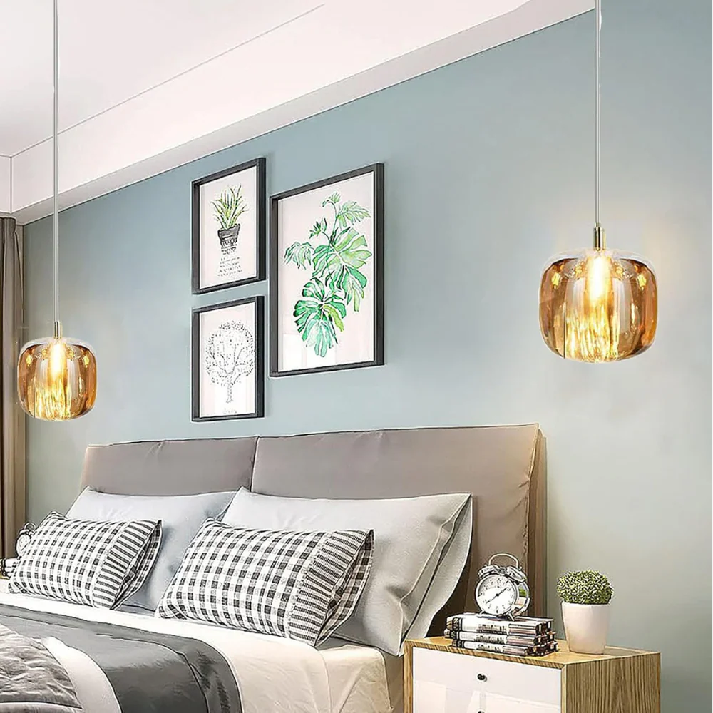 Hand-Blown Amber Glass Pendant Light – Japandi Gold Statement Piece