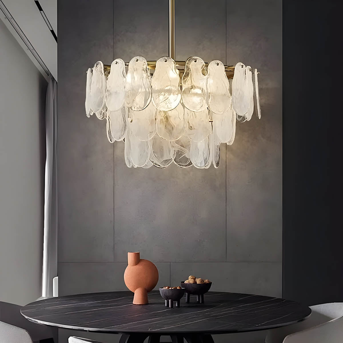 Cloud glass chandelier with gold metal frame