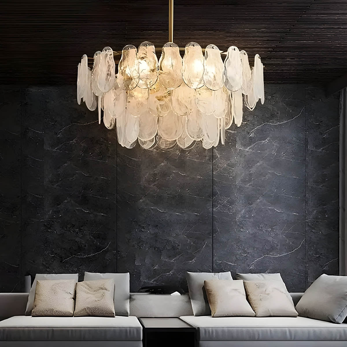 Cloud glass chandelier with gold metal frame
