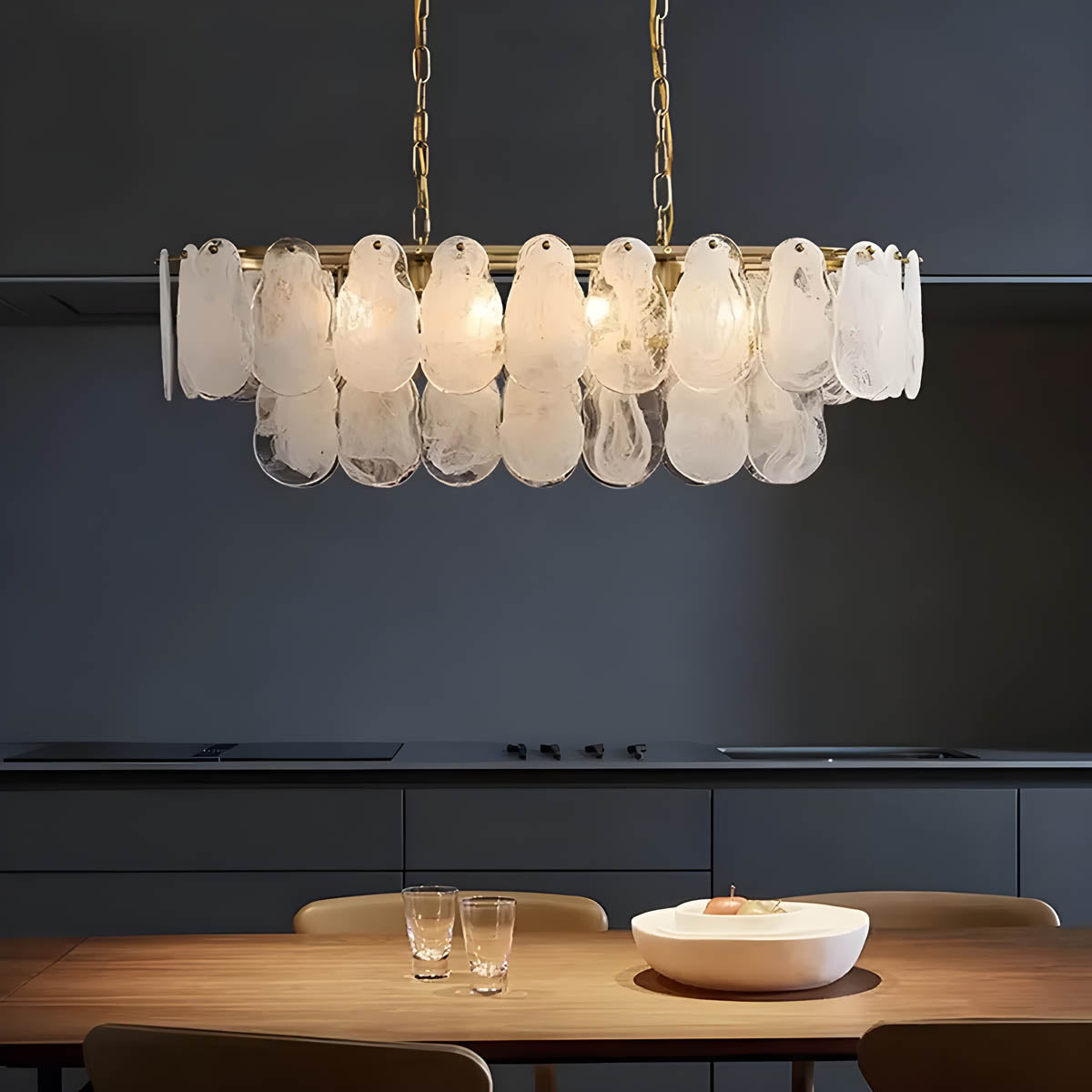 Cloud glass chandelier with gold metal frame