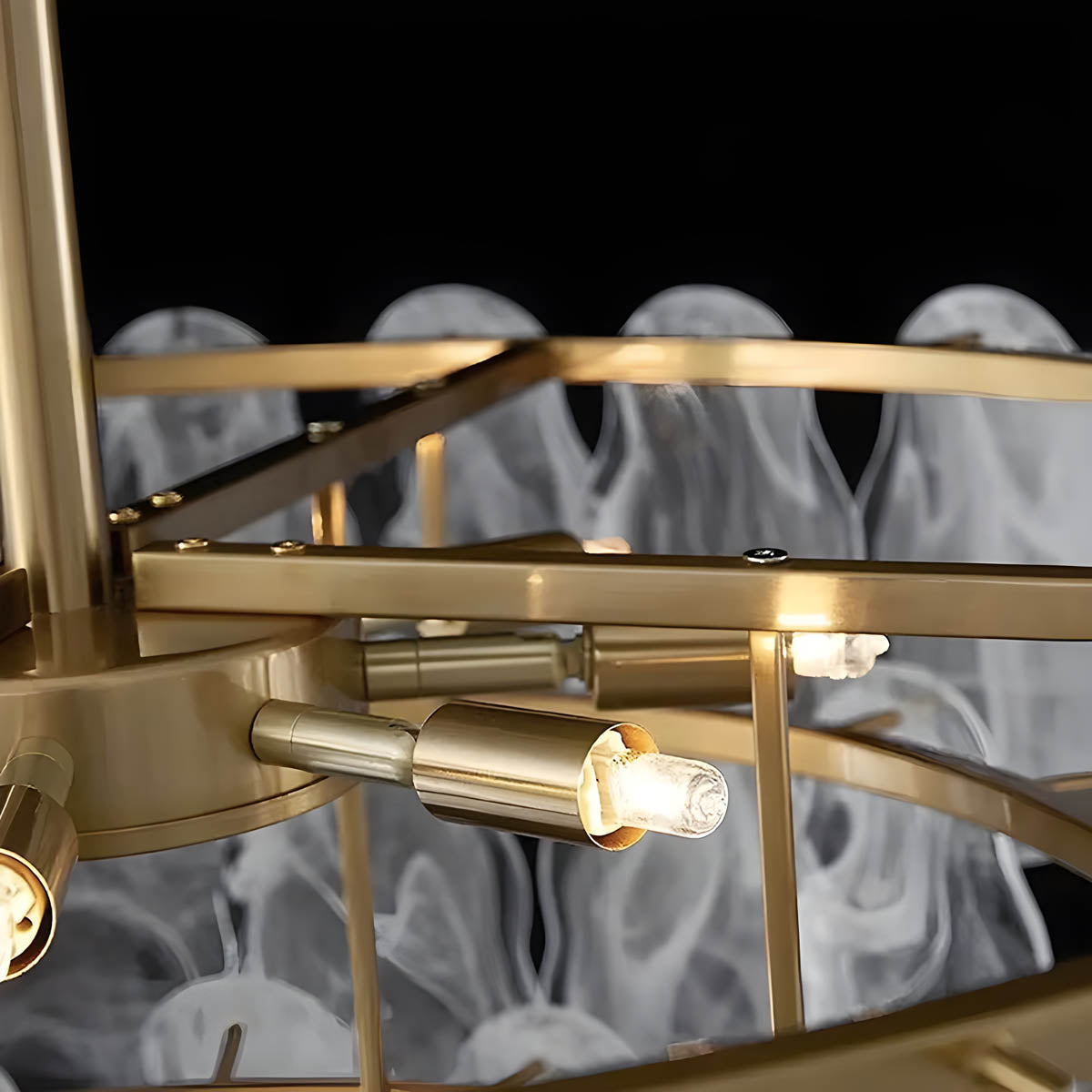 Cloud glass chandelier with gold metal frame