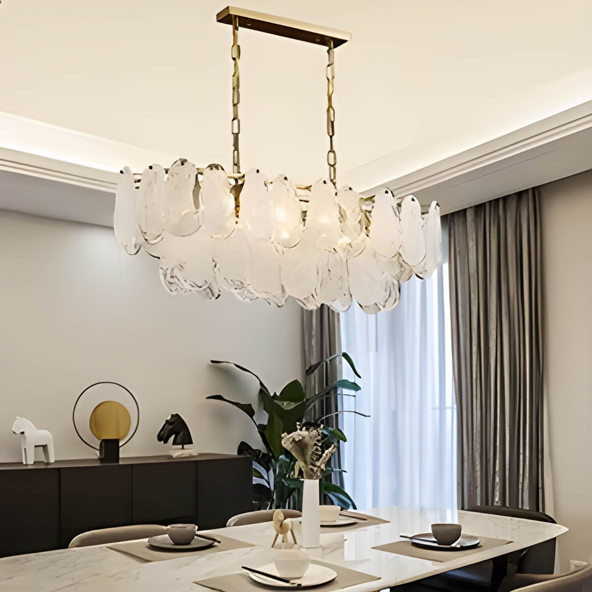 Cloud glass chandelier with gold metal frame