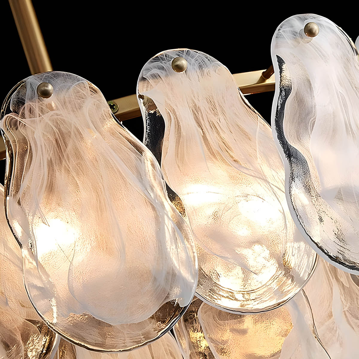 Cloud glass chandelier with gold metal frame