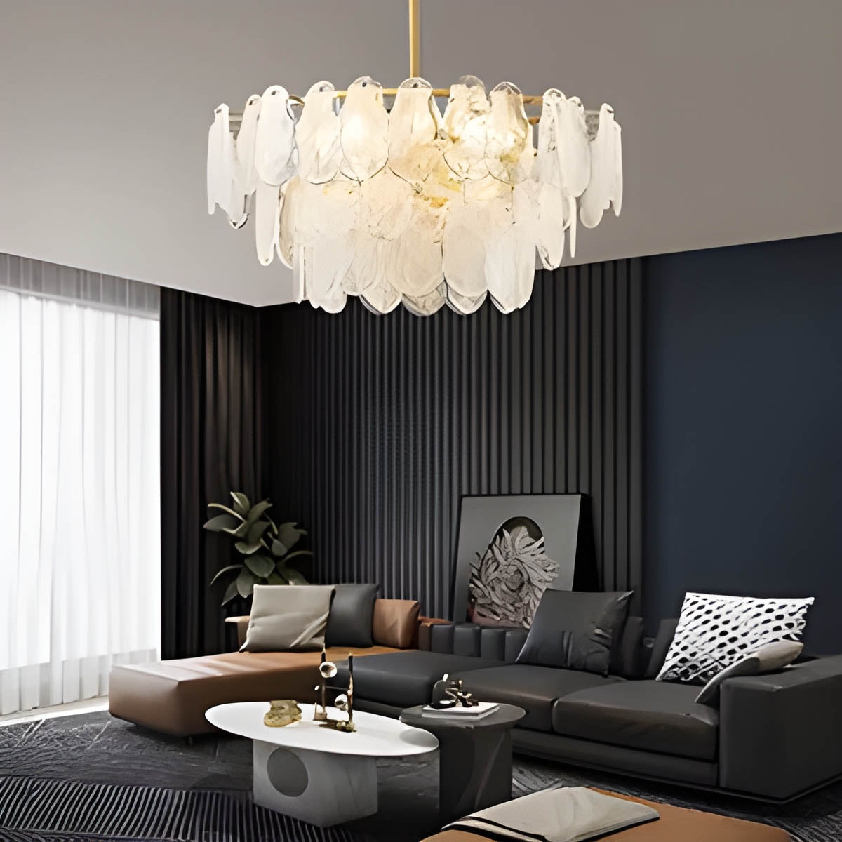 Cloud glass chandelier with gold metal frame