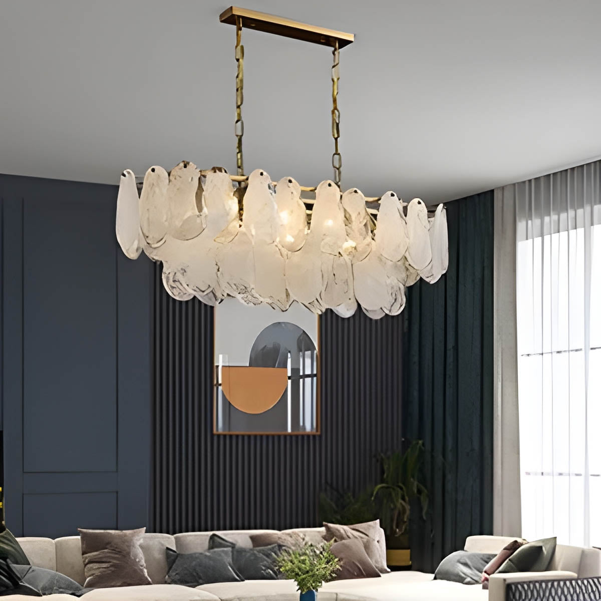Cloud glass chandelier with gold metal frame