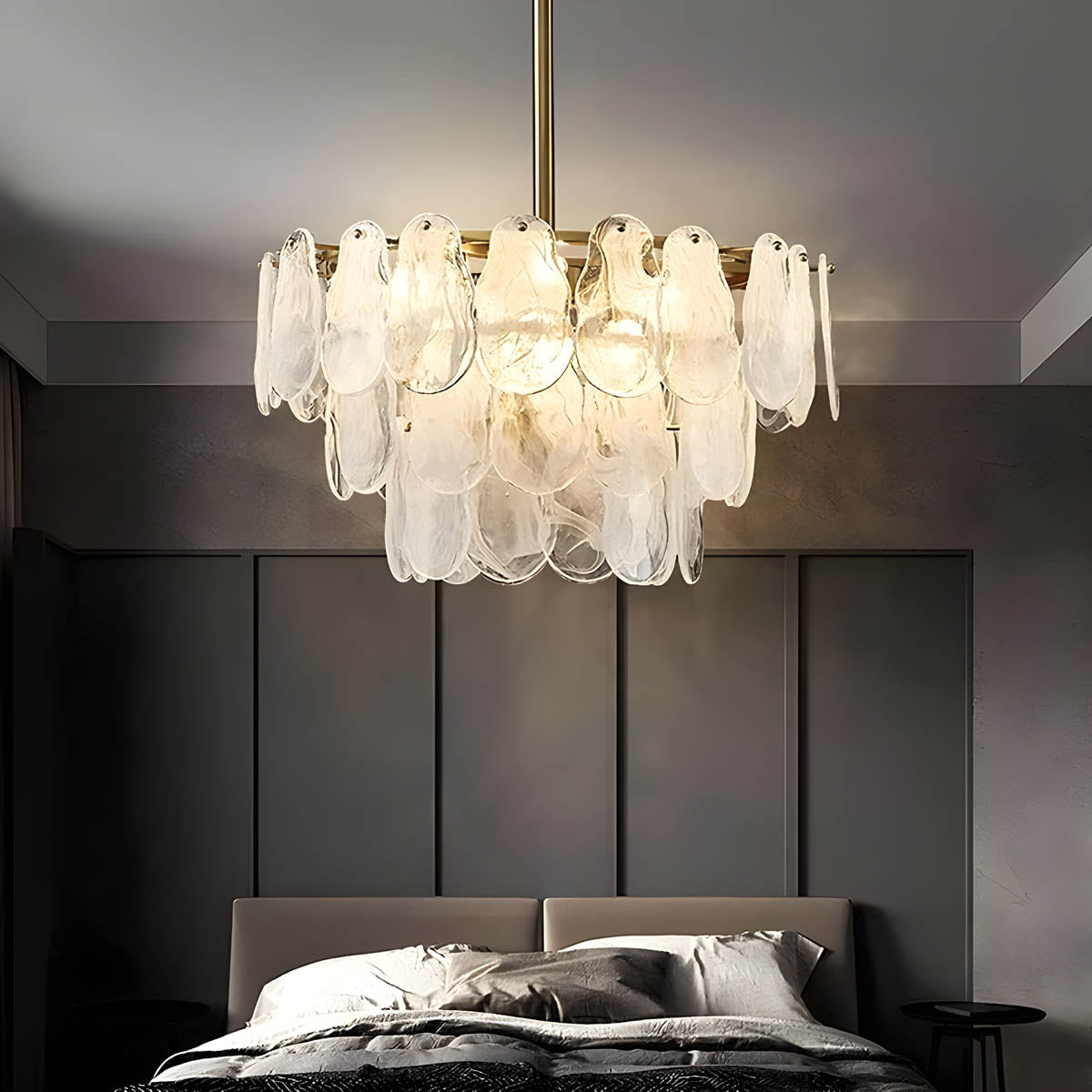 Cloud glass chandelier with gold metal frame