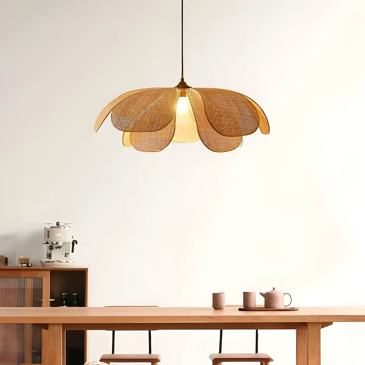 Handwoven rattan pendant light – boho natural design