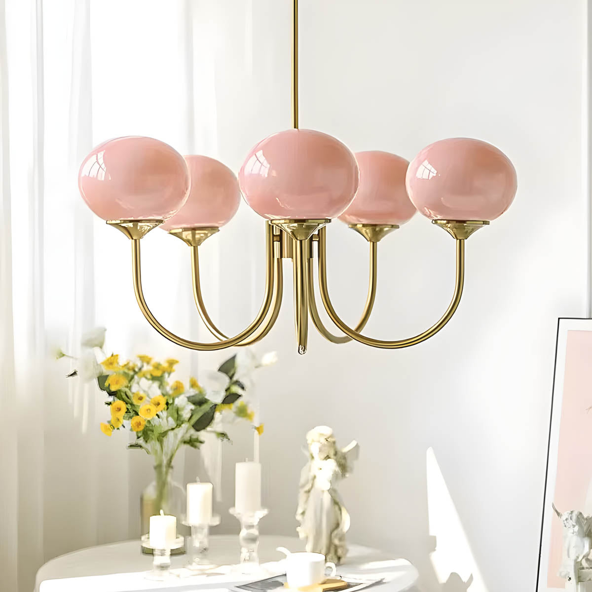 Vintage glass & iron head semi-flush pendant light