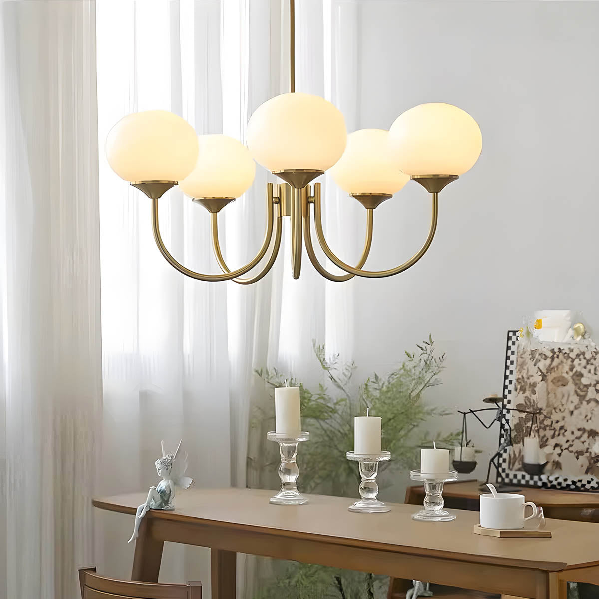 Vintage glass & iron head semi-flush pendant light