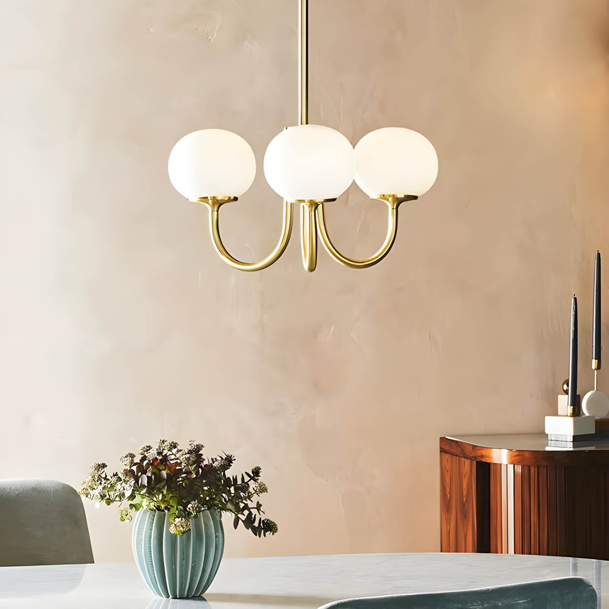 Vintage glass & iron head semi-flush pendant light