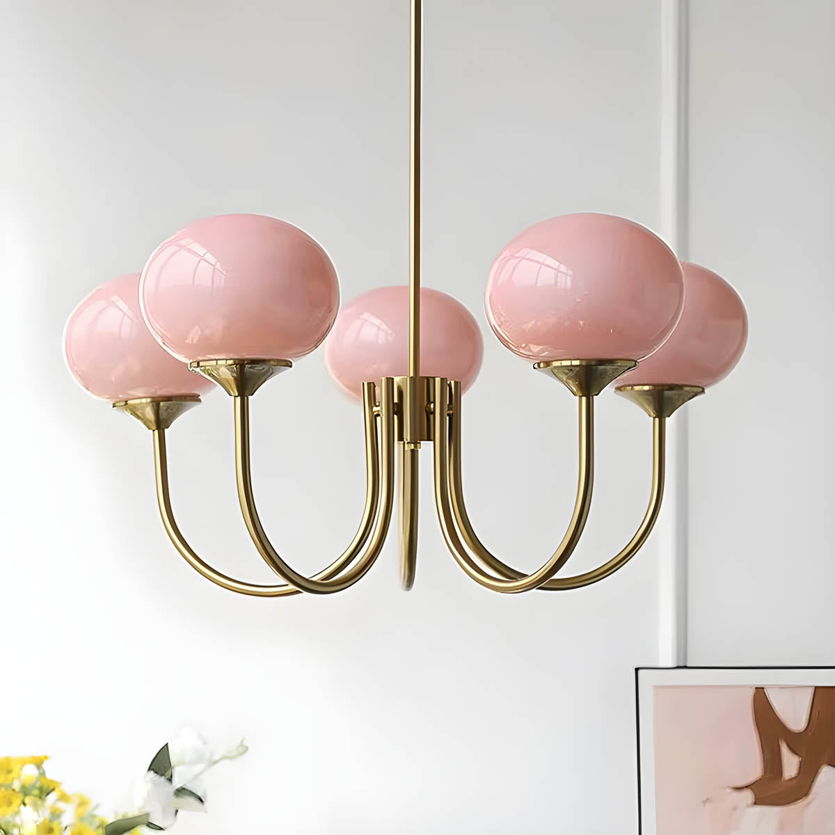 Vintage glass & iron head semi-flush pendant light