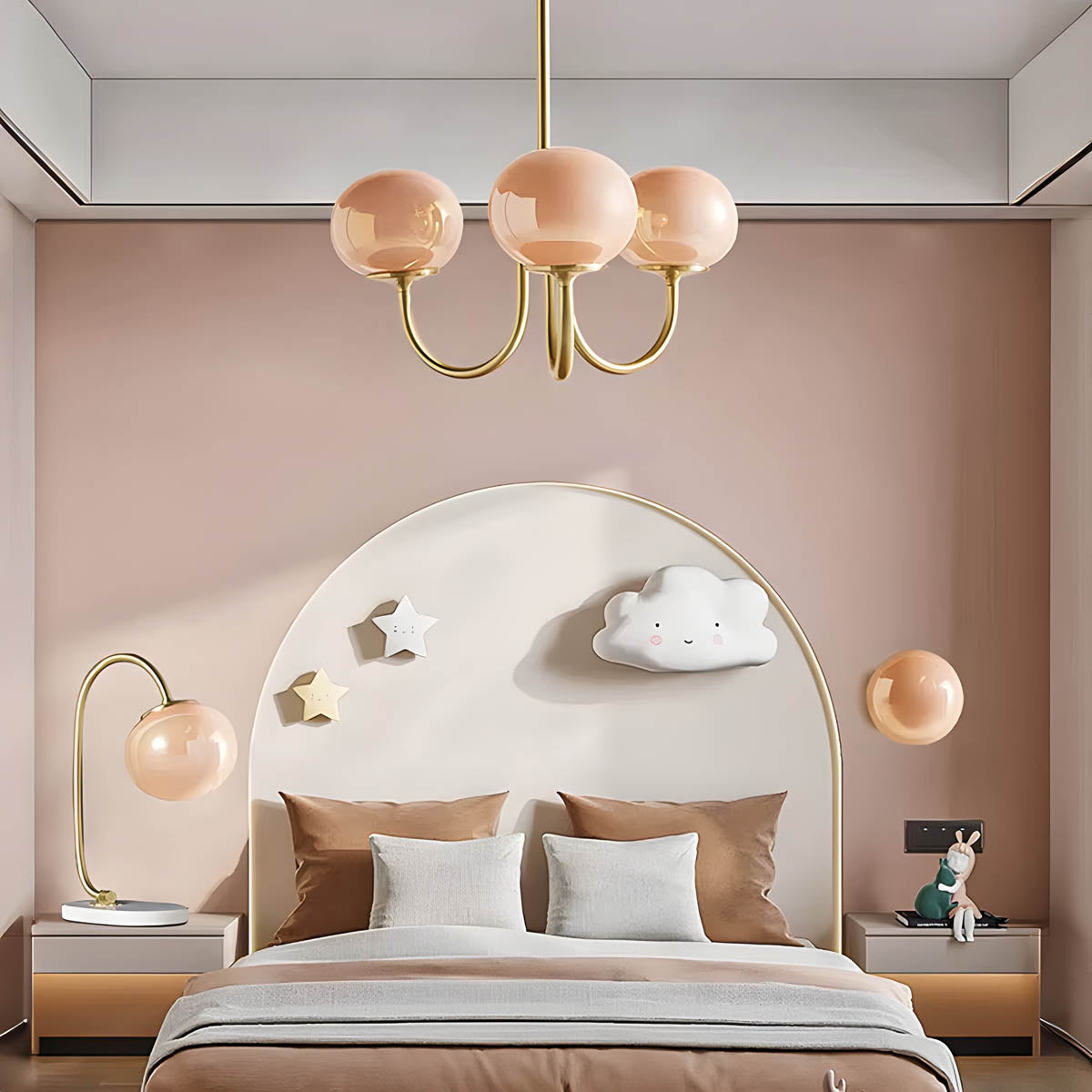 Vintage glass & iron head semi-flush pendant light