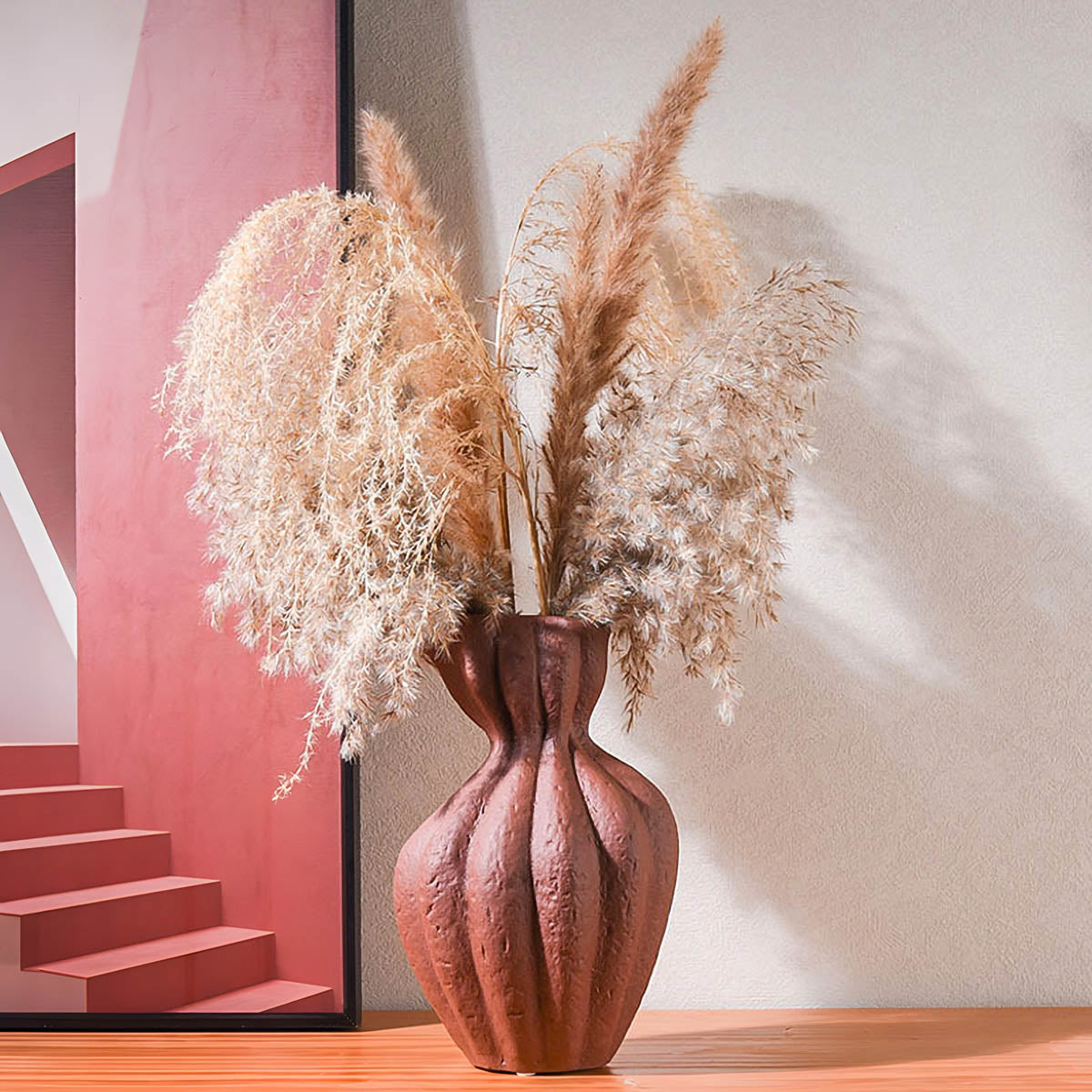 Artistic Pleated Ceramic Vase, Matte Finish — Decorative Home Centrepiece