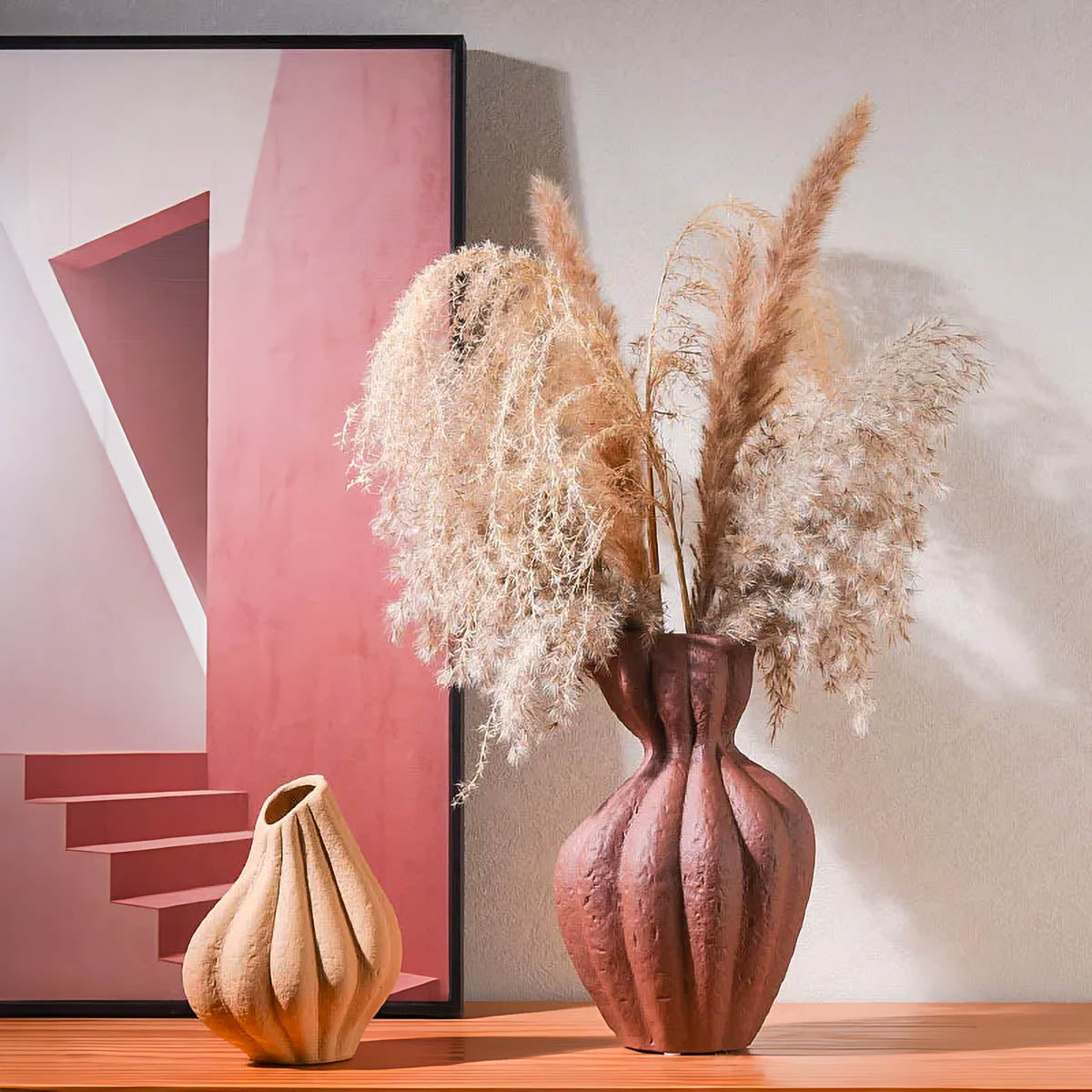 Artistic Pleated Ceramic Vase, Matte Finish — Decorative Home Centrepiece