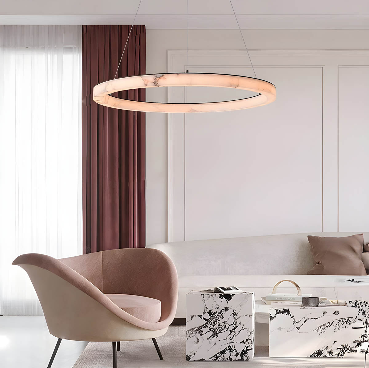 Luxury marble & steel ring light, 80-cm diameter LED included