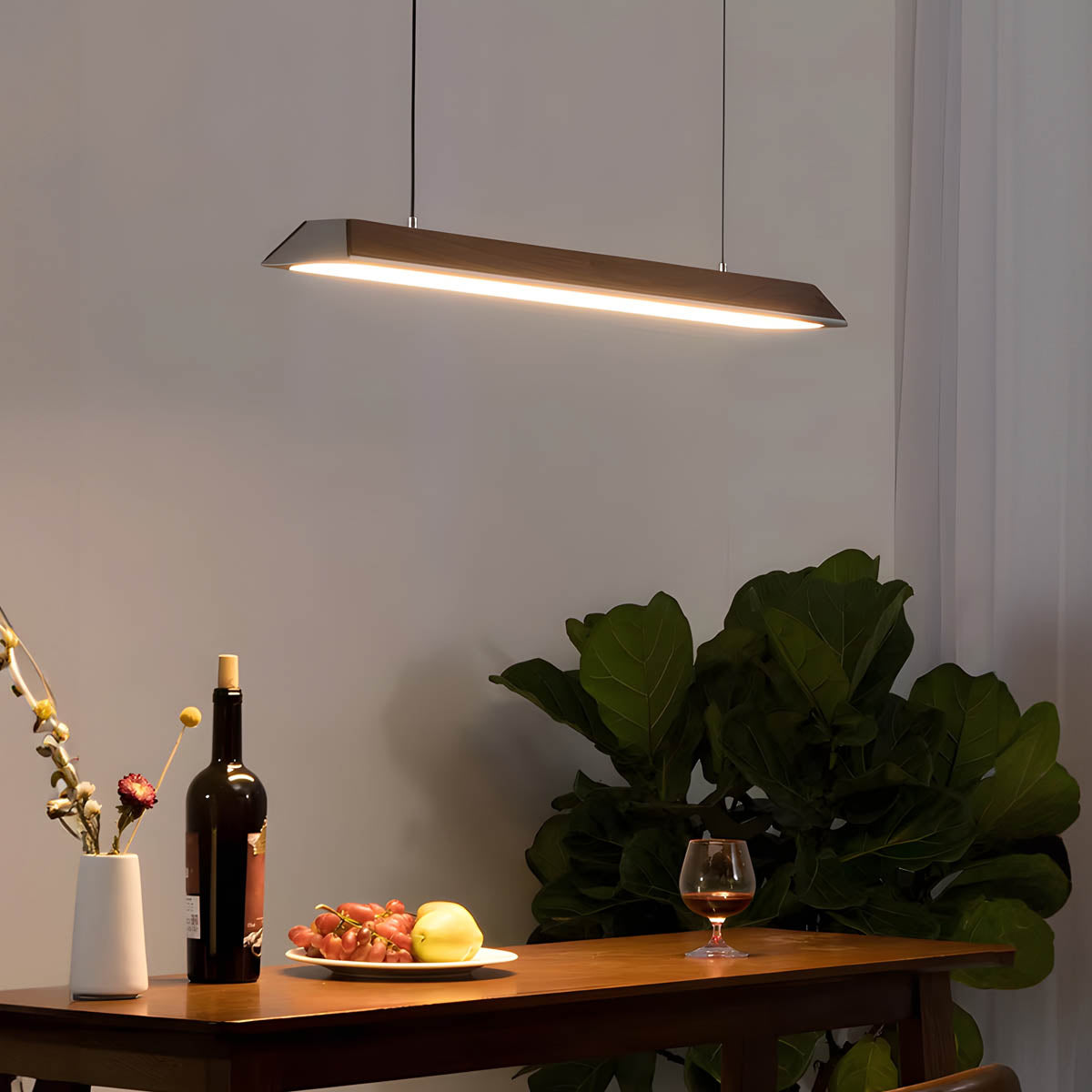 Wood and Metal Trapezoid Pendant Light 90-180 cm