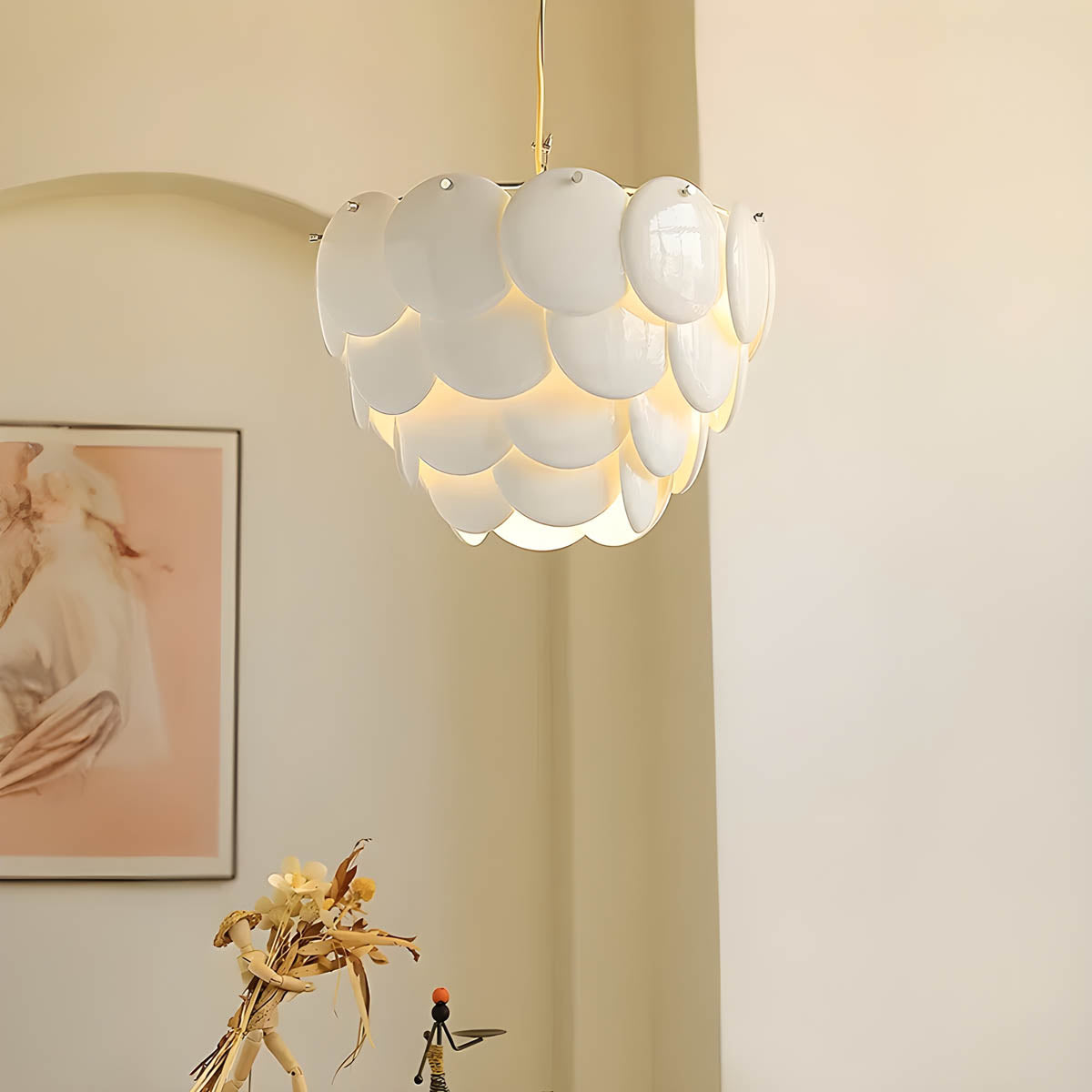 Ceramic Disc Pendant Chandelier 44 cm LED E14