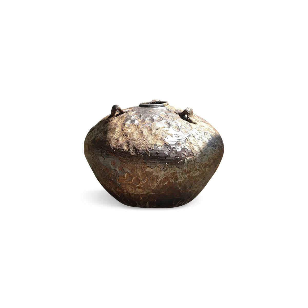 Ceramic Vase with Handles and Hammered Antique Finish