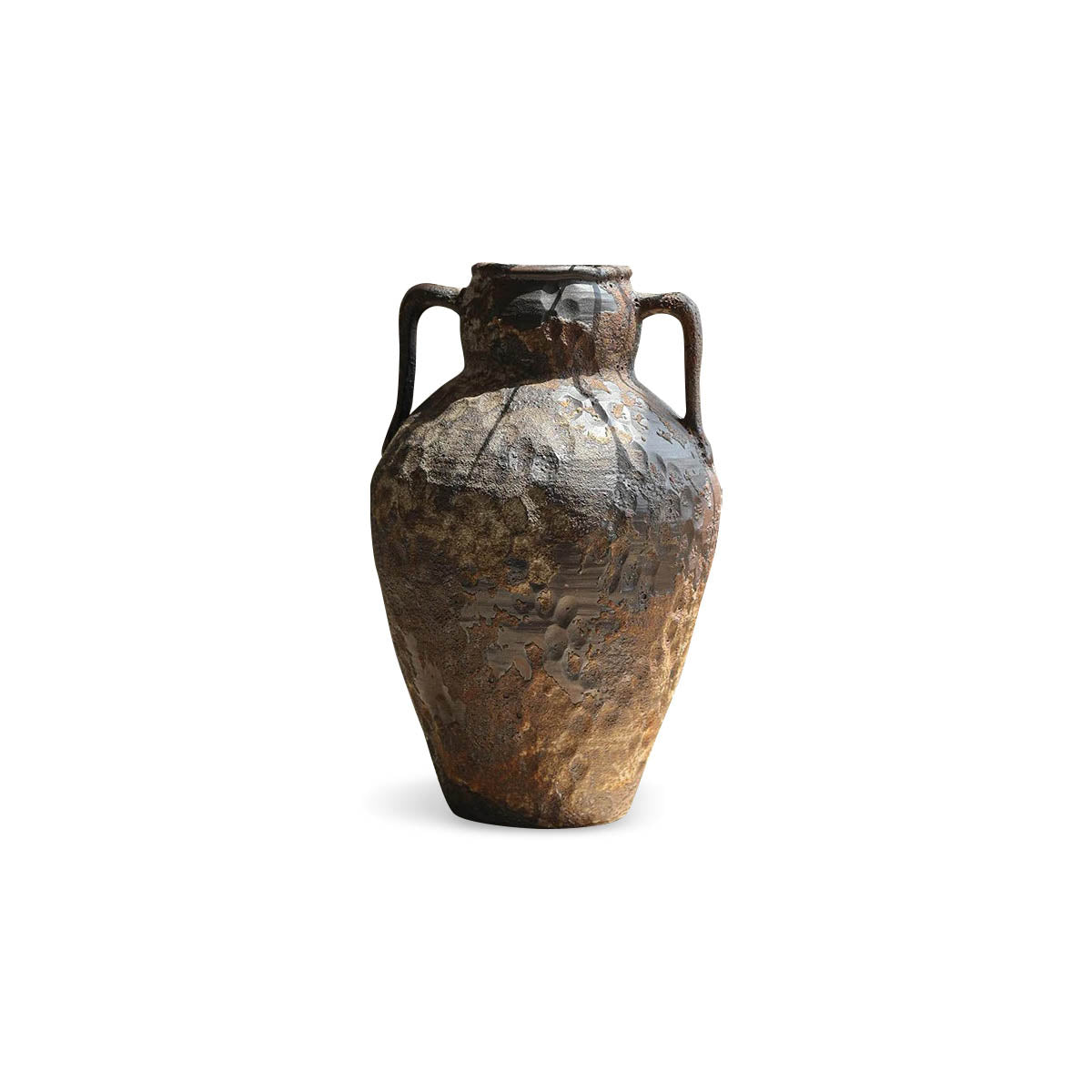 Ceramic Vase with Handles and Hammered Antique Finish