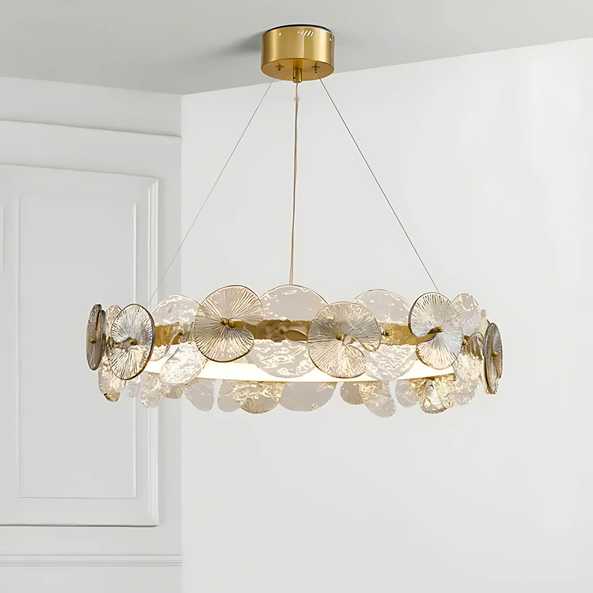 Double Halo Glass & Copper Chandelier 60-80 cm LED