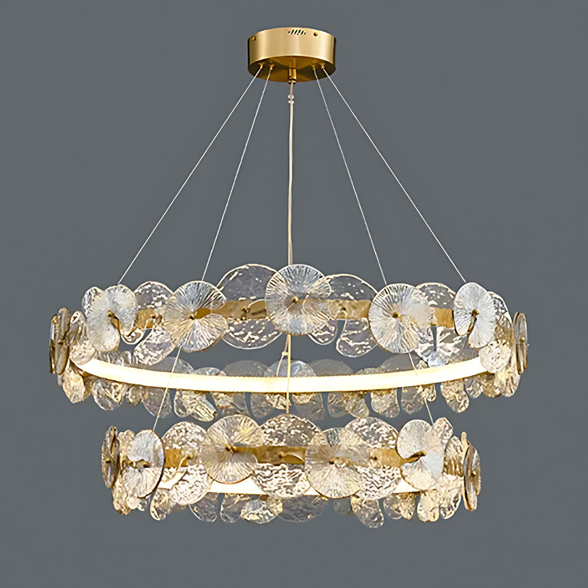Double Halo Glass & Copper Chandelier 60-80 cm LED