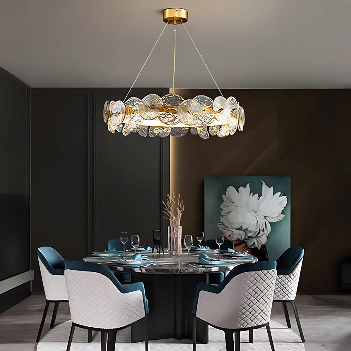 Double Halo Glass & Copper Chandelier 60-80 cm LED