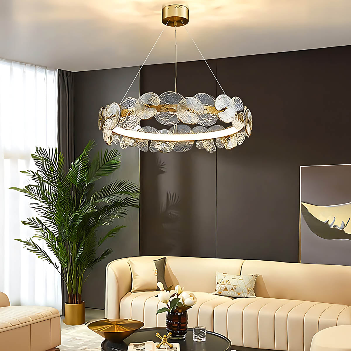 Double Halo Glass & Copper Chandelier 60-80 cm LED