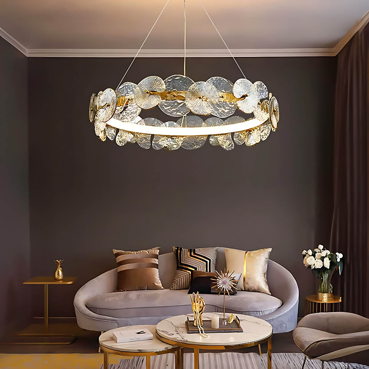 Double Halo Glass & Copper Chandelier 60-80 cm LED